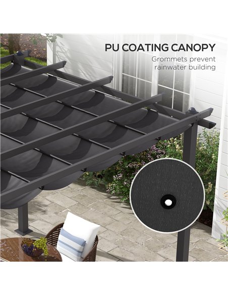 Outsunny 3 x 3m Aluminium Pergola, with Retractable Roof - Dark Grey - pic 128266 | FastDaddyshop