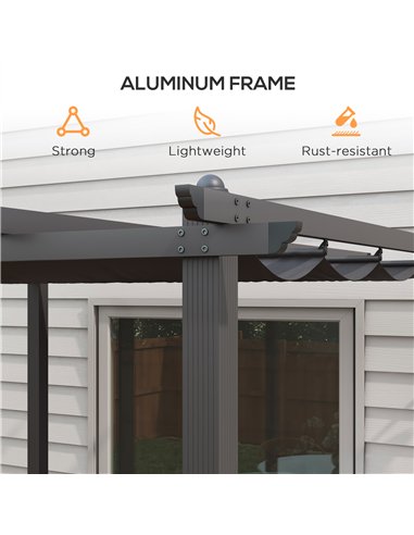 Outsunny 3 x 3m Aluminium Pergola, with Retractable Roof - Dark Grey