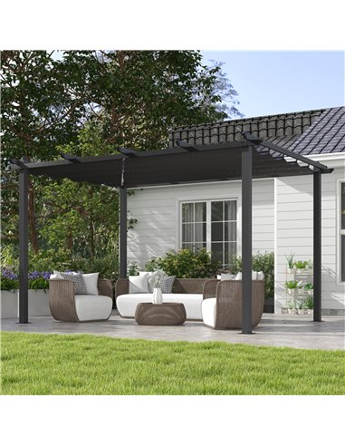 Outsunny 3 x 4m Aluminium Pergola, with Retractable Roof - Dark Grey
