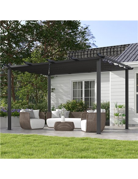 Outsunny 3 x 4m Aluminium Pergola, with Retractable Roof - Dark Grey - pic 128272 | FastDaddyshop