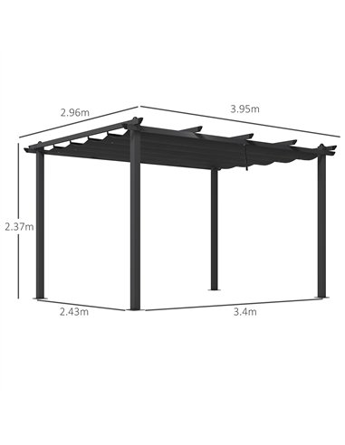 Outsunny 3 x 4m Aluminium Pergola, with Retractable Roof - Dark Grey