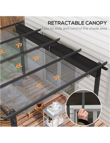 Outsunny 3 x 4m Aluminium Pergola, with Retractable Roof - Dark Grey