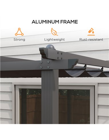 Outsunny 3 x 4m Aluminium Pergola, with Retractable Roof - Dark Grey