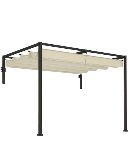 Outsunny 2 x 3(m) Lean To Steel Pergola, with Moving Fabric Canopy - Khaki - pic 128298 | FastDaddyshop