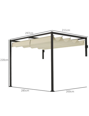 Outsunny 2 x 3(m) Lean To Steel Pergola, with Moving Fabric Canopy - Khaki