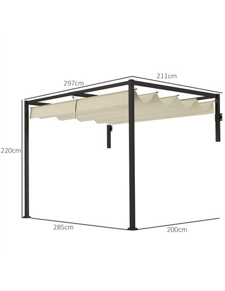 Outsunny 2 x 3(m) Lean To Steel Pergola, with Moving Fabric Canopy - Khaki - pic 128300 | FastDaddyshop