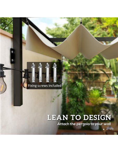 Outsunny 2 x 3(m) Lean To Steel Pergola, with Moving Fabric Canopy - Khaki - pic 128301 | FastDaddyshop