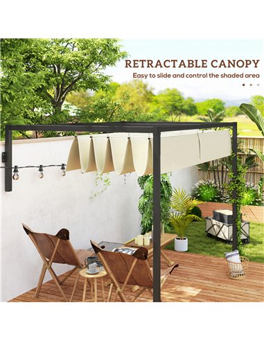 Outsunny 2 x 3(m) Lean To Steel Pergola, with Moving Fabric Canopy - Khaki
