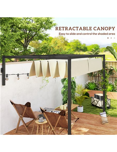 Outsunny 2 x 3(m) Lean To Steel Pergola, with Moving Fabric Canopy - Khaki - pic 128302 | FastDaddyshop