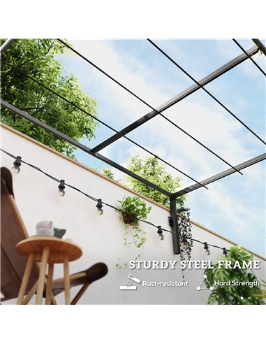 Outsunny 2 x 3(m) Lean To Steel Pergola, with Moving Fabric Canopy - Khaki