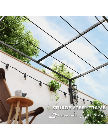 Outsunny 2 x 3(m) Lean To Steel Pergola, with Moving Fabric Canopy - Khaki - pic 128304 | FastDaddyshop