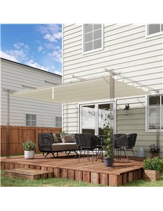 Outsunny Retractable Pergola Shade Cover, Replacement Canopy for 4 x 3 (m) Pergola, Retractable Roof, Cream White 2