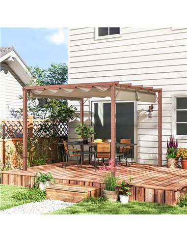 Outsunny 3 x 3 m Retractable Roof Pergola - Natural Wood Finish