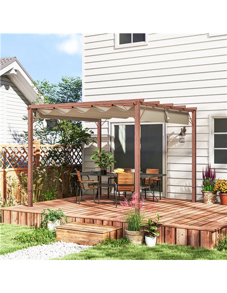 Outsunny 3 x 3 m Retractable Roof Pergola - Natural Wood Finish - pic 128317 | FastDaddyshop