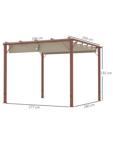 Outsunny 3 x 3 m Retractable Roof Pergola - Natural Wood Finish