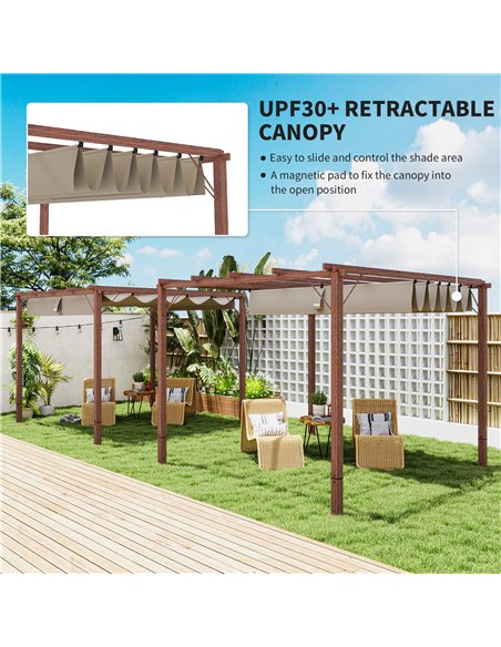 Outsunny 3 x 3 m Retractable Roof Pergola - Natural Wood Finish - pic 128319 | FastDaddyshop