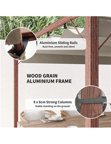 Outsunny 3 x 3 m Retractable Roof Pergola - Natural Wood Finish