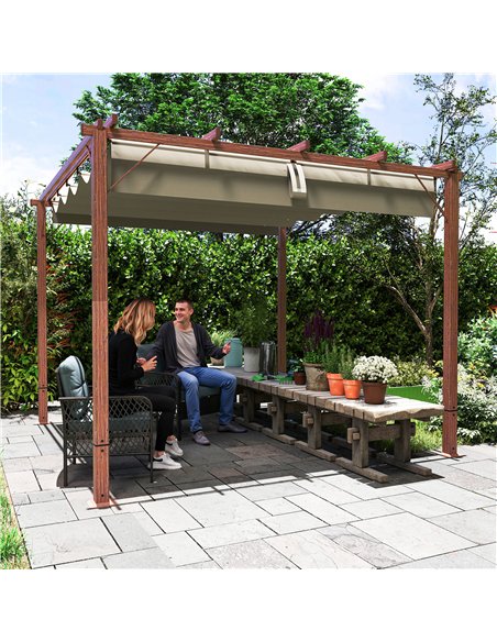 Outsunny 3 x 3 m Retractable Roof Pergola - Natural Wood Finish - pic 128322 | FastDaddyshop