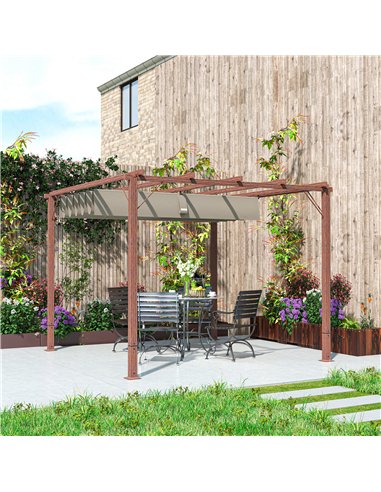 Outsunny 3 x 3 m Retractable Roof Pergola - Natural Wood Finish
