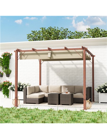 Outsunny 3 x 3 m Retractable Roof Pergola - Natural Wood Finish - pic 128324 | FastDaddyshop