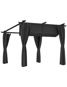Outsunny 3 x 3 m Retractable Roof Pergola, with Curtains - Dark Grey