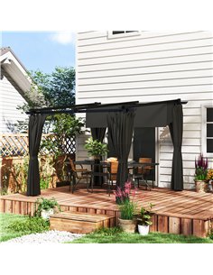 Outsunny 3 x 3 m Retractable Roof Pergola, with Curtains - Dark Grey 2