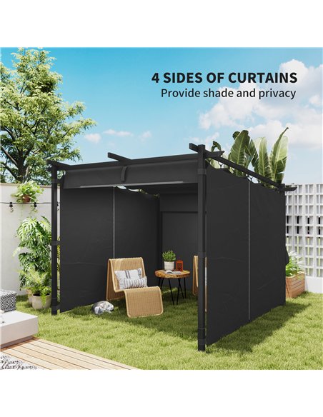 Outsunny 3 x 3 m Retractable Roof Pergola, with Curtains - Dark Grey - pic 128329 | FastDaddyshop