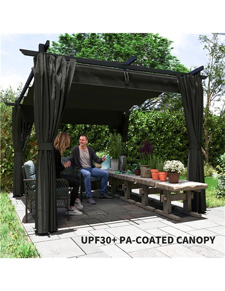Outsunny 3 x 3 m Retractable Roof Pergola, with Curtains - Dark Grey - pic 128330 | FastDaddyshop