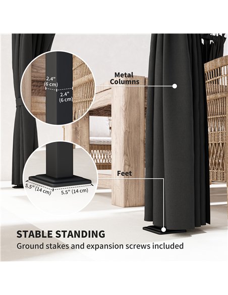 Outsunny 3 x 3 m Retractable Roof Pergola, with Curtains - Dark Grey - pic 128331 | FastDaddyshop