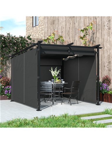 Outsunny 3 x 3 m Retractable Roof Pergola, with Curtains - Dark Grey
