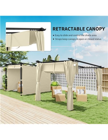 Outsunny 3 x 3 m Retractable Roof Pergola, with Curtains - Beige