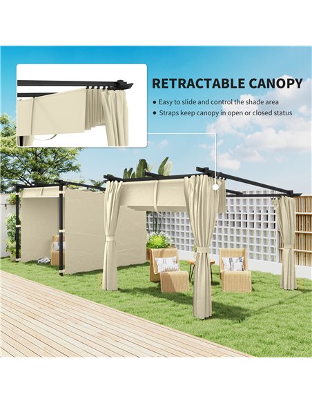 Outsunny 3 x 3 m Retractable Roof Pergola, with Curtains - Beige - pic 128337 | FastDaddyshop