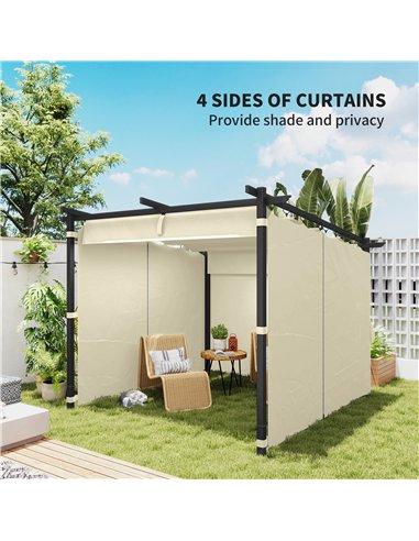Outsunny 3 x 3 m Retractable Roof Pergola, with Curtains - Beige