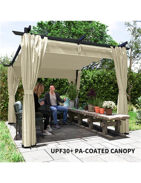 Outsunny 3 x 3 m Retractable Roof Pergola, with Curtains - Beige - pic 128339 | FastDaddyshop