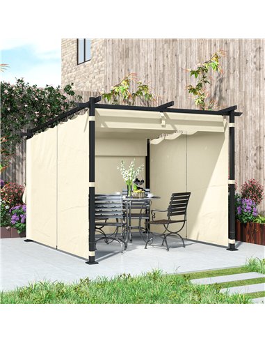 Outsunny 3 x 3 m Retractable Roof Pergola, with Curtains - Beige