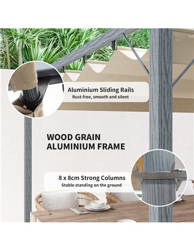Outsunny 3 x 3 m Retractable Roof Pergola - Grey