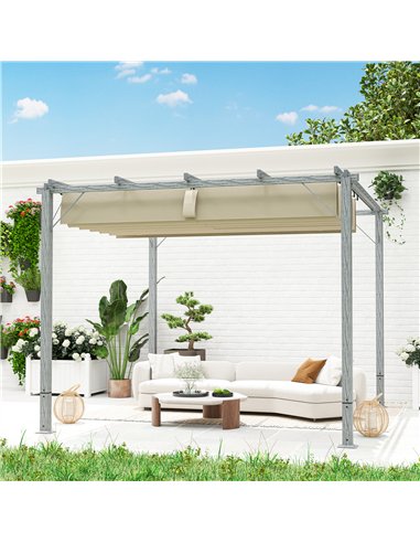 Outsunny 3 x 3 m Retractable Roof Pergola - Grey