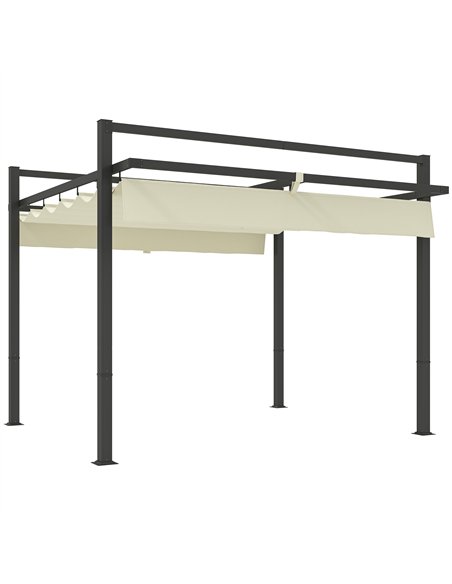 Outsunny 3 x 3m Aluminium Pergola, with Retractable Roof - Grey/Khaki - pic 128361 | FastDaddyshop