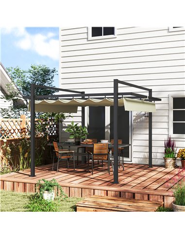 Outsunny 3 x 3m Aluminium Pergola, with Retractable Roof - Grey/Khaki