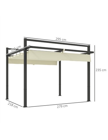 Outsunny 3 x 3m Aluminium Pergola, with Retractable Roof - Grey/Khaki