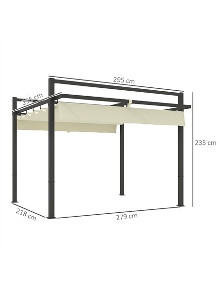 Outsunny 3 x 3m Aluminium Pergola, with Retractable Roof - Grey/Khaki - pic 128363 | FastDaddyshop