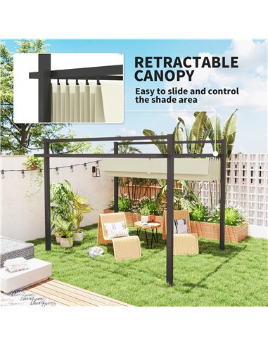 Outsunny 3 x 3m Aluminium Pergola, with Retractable Roof - Grey/Khaki