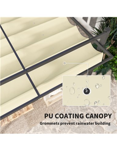 Outsunny 3 x 3m Aluminium Pergola, with Retractable Roof - Grey/Khaki