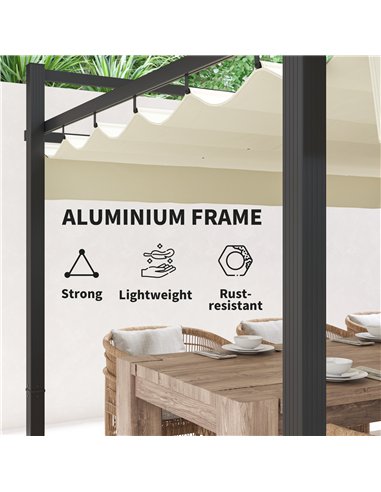 Outsunny 3 x 3m Aluminium Pergola, with Retractable Roof - Grey/Khaki