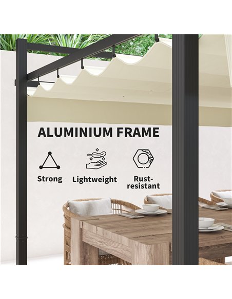 Outsunny 3 x 3m Aluminium Pergola, with Retractable Roof - Grey/Khaki - pic 128367 | FastDaddyshop