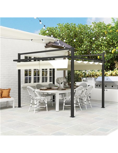 Outsunny 3 x 3m Aluminium Pergola, with Retractable Roof - Grey/Khaki - pic 128369 | FastDaddyshop
