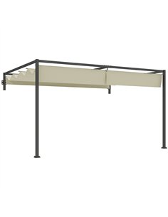Outsunny 3 x 4m Steel Pergola, with Retractable Canopy - Khaki