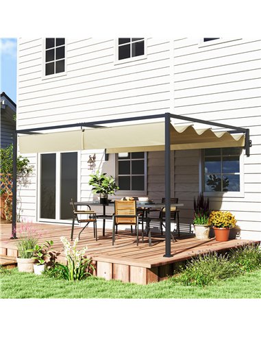 Outsunny 3 x 4m Steel Pergola, with Retractable Canopy - Khaki