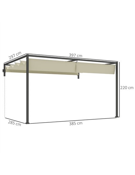 Outsunny 3 x 4m Steel Pergola, with Retractable Canopy - Khaki - pic 128372 | FastDaddyshop