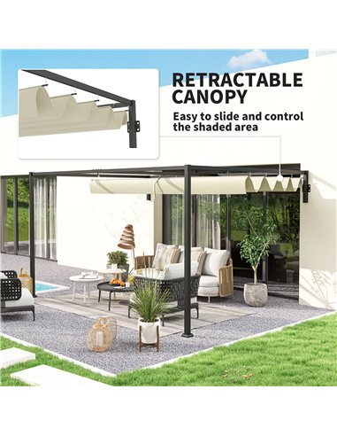 Outsunny 3 x 4m Steel Pergola, with Retractable Canopy - Khaki